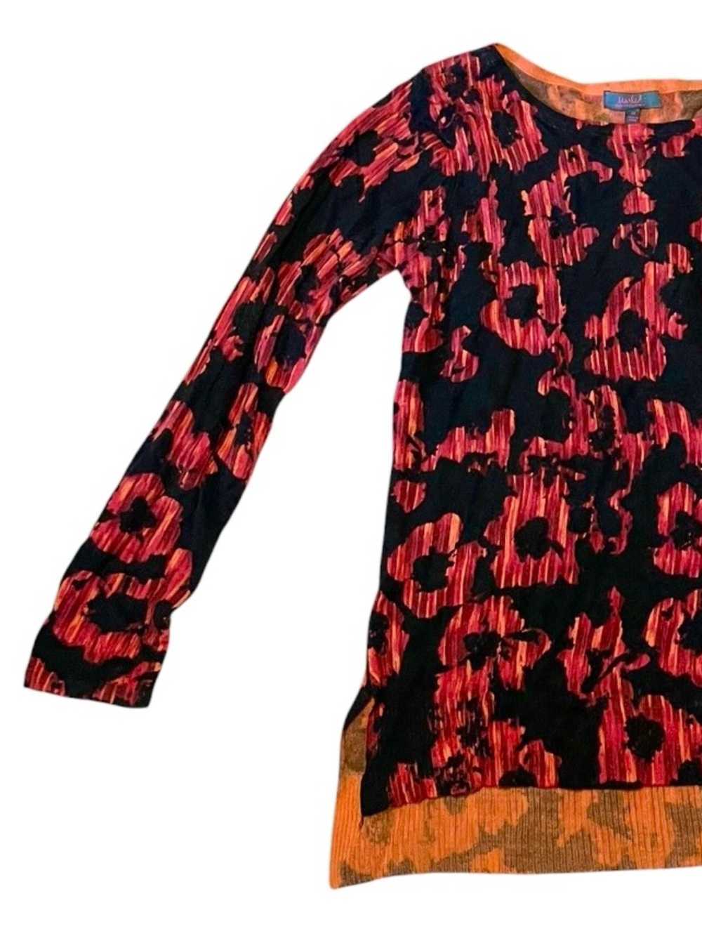Marled Black and Red Floral Scoop-Neck Sweater Excellent Condition M